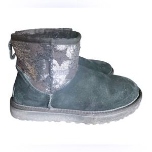 UGG Classic Mini Sequin Stars Black Boots, Size 7, Soft Warm Cozy Comfy
